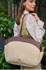 Sac fourre-tout contrasté marron