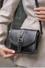 Sac à main et bandoulière mini noir aspect cuir à boucle Sac à main et bandoulière mini noir aspect cuir à boucle