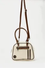 Sac à main et à bandoulière rétro de bowling beige