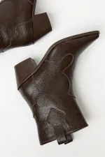 Bottes western en cuir véritable marron pour femme – Talons pointus