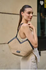 Sac cabas zippé en paille noire