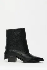 Bottes western noires à talons pour femme en cuir véritable – Bout pointu et fermeture éclair Bottes western noires à talons pour femme en cuir véritable – Bout pointu et fermeture éclair