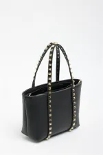 Sac à main et à bandoulière en cuir PU noir pour femme, petit format, avec boucle et détails cloutés Sac à main et à bandoulière en cuir PU noir pour femme, petit format, avec boucle et détails cloutés