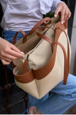 Sac fourre-tout contrasté beige