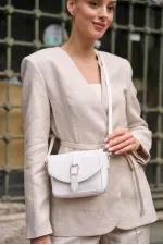 Buckled Leather Look Mini Hand and Shoulder Bag White Buckled Leather Look Mini Hand and Shoulder Bag White