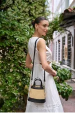 Sac seau à main et à bandoulière de style bohème en paille noire