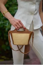 Mini sac bandoulière détaillé en paille beige paille