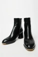 Bottes et bottines à talons hauts en cuir verni noir pour femme – Modèle élégant à porter au quotidien avec fermeture éclair