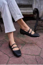 Ballerine à double ceinture noire Ballerine à double ceinture noire