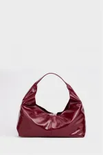 Shiny Patent Leather Hand and Shoulder Bag Burgundy Patent Leather