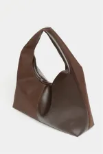 Sac cabas à bandoulière contrasté en daim marron et cuir synthétique pour femme - Modèle vintage souple