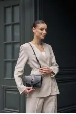 Sac à main et bandoulière mini noir aspect cuir à boucle Sac à main et bandoulière mini noir aspect cuir à boucle