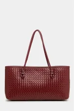 Sac à main et à bandoulière en cuir PU à motifs tricotés – Élégant format large bordeaux