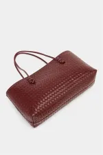 Sac à main et à bandoulière en cuir PU à motifs tricotés – Élégant format large bordeaux