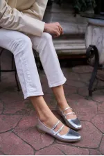 Ballerines à double ceinture argentées