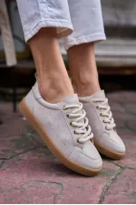 Baskets épaisses à lacets aspect cuir beige