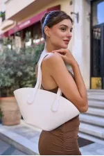 Sac cabas aspect cuir blanc