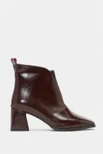 Bottes courtes à talons et bout rond en cuir verni – Cuir brillant Forme moderne Cuir verni bordeaux