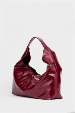 Shiny Patent Leather Hand and Shoulder Bag Burgundy Patent Leather