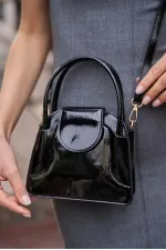 Sac à main Maja Mini City pour femme avec rabat - Cuir verni noir