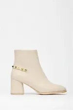 Bottes modernes à talons carrés beiges et dorés, style décontracté - Élégantes Bottes modernes à talons carrés beiges et dorés, style décontracté - Élégantes
