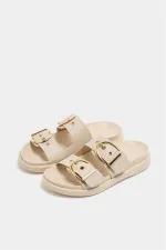 Chaussons décontractés élégants à double boucle crème