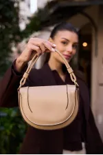 Contrast Stitched Crossbody Handbag and Shoulder Bag in Mink Contrast Stitched Crossbody Handbag and Shoulder Bag in Mink