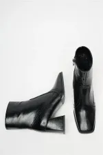 Bottes et bottines à talons plats en cuir verni noir pour femme – Fermeture éclair, style décontracté