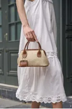 Mini sac à main texturé en osier beige