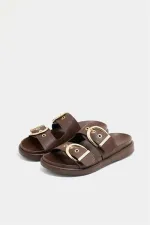 Chaussons décontractés élégants à double boucle marron