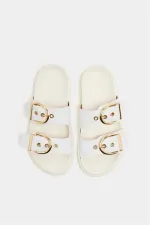 Chaussons décontractés élégants à double boucle blancs