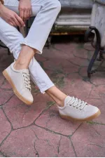 Baskets épaisses à lacets aspect cuir beige