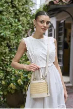 Sac seau à main et à bandoulière de style bohème en paille crème