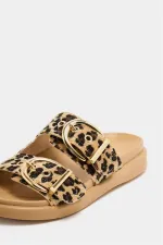 Chaussons élégants à double boucle, motif léopard et vison