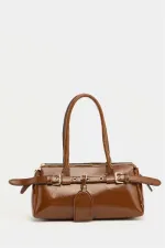 Double Buckle Belt Detailed Hand and Shoulder Bag Tan