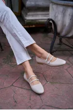 Ballerines à double ceinture beiges
