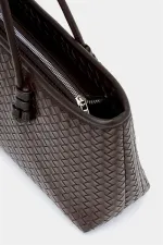 Sac à main et à bandoulière en cuir PU à motifs tricotés – Élégant format large marron Sac à main et à bandoulière en cuir PU à motifs tricotés – Élégant format large marron