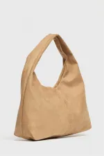 Sac cabas bandoulière en daim camel pour femme - Modèle vintage souple