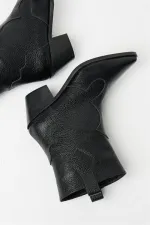 Bottes western en cuir véritable noir pour femme – Talons pointus Bottes western en cuir véritable noir pour femme – Talons pointus