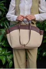 Sac fourre-tout contrasté marron