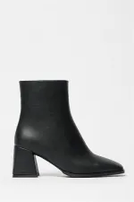 Bottes et bottines noires pour femmes, bout rond, talon contrasté, cuir PU, fermeture éclair, élégantes