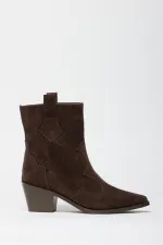 Bottes western en daim véritable marron pour femme – Talons à bout pointu