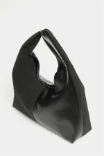 Sac cabas à bandoulière contrasté en daim noir et cuir synthétique pour femme - Modèle vintage souple