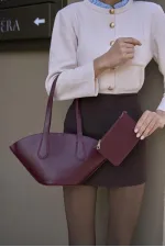 Sac cabas aspect cuir rouge bordeaux