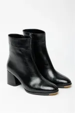 Bottes et bottines à talons hauts en cuir verni noir pour femme – Modèle élégant à porter au quotidien avec fermeture éclair