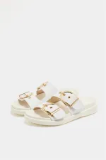 Chaussons décontractés élégants à double boucle blancs