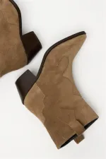 Bottes western cowboy camel en daim véritable pour femme – Bout pointu et talon