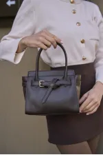 Mini sac à main et à bandoulière avec ceinture détaillée marron