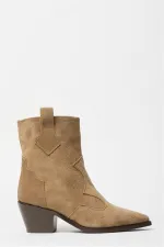 Bottes western cowboy camel en daim véritable pour femme – Bout pointu et talon