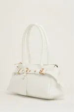 Double Buckle Belt Detailed Hand and Shoulder Bag White